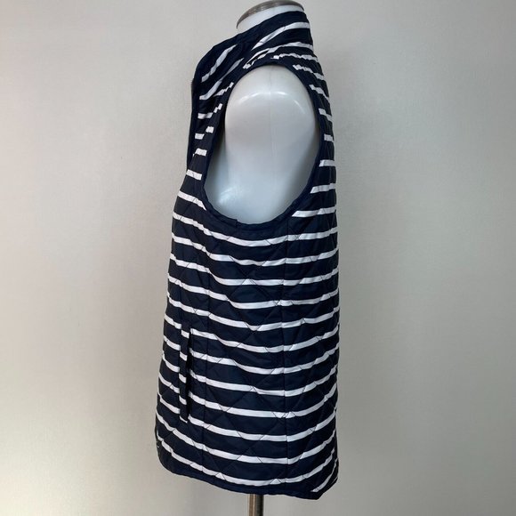 Gap Quilted Puffer Vest XS Navy Blue White Striped Full-Zip Pockets Women's - Picture 4 of 11